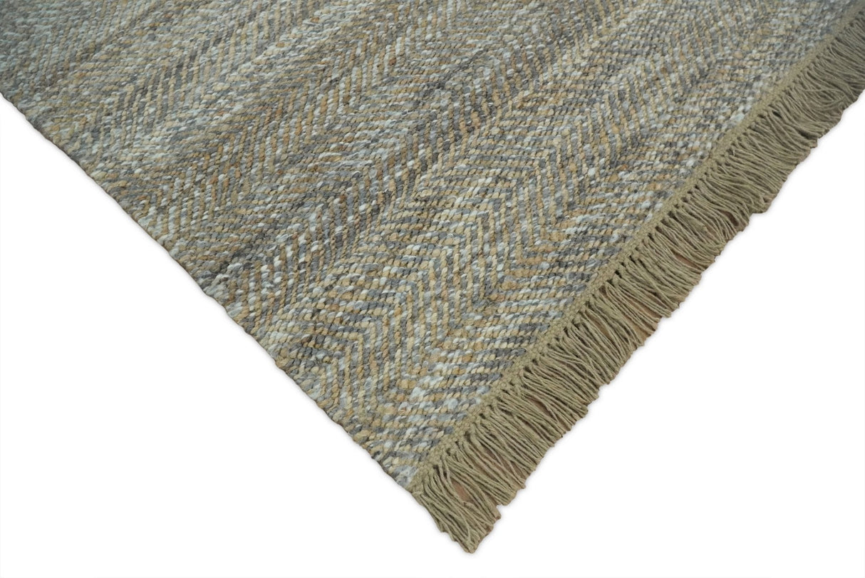 Hand Woven Natural Fiber Jute and Wool Silver and Brown Rug