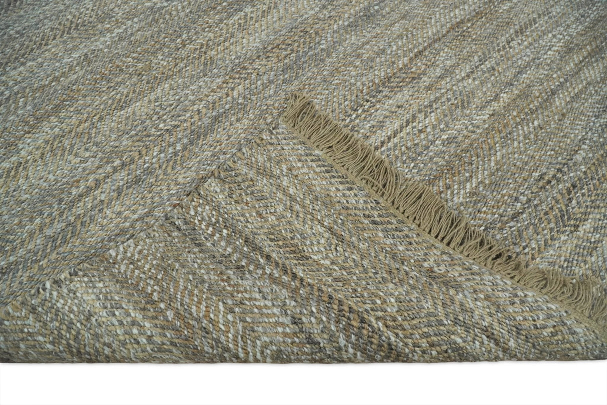 Hand Woven Natural Fiber Jute and Wool Silver and Brown Rug