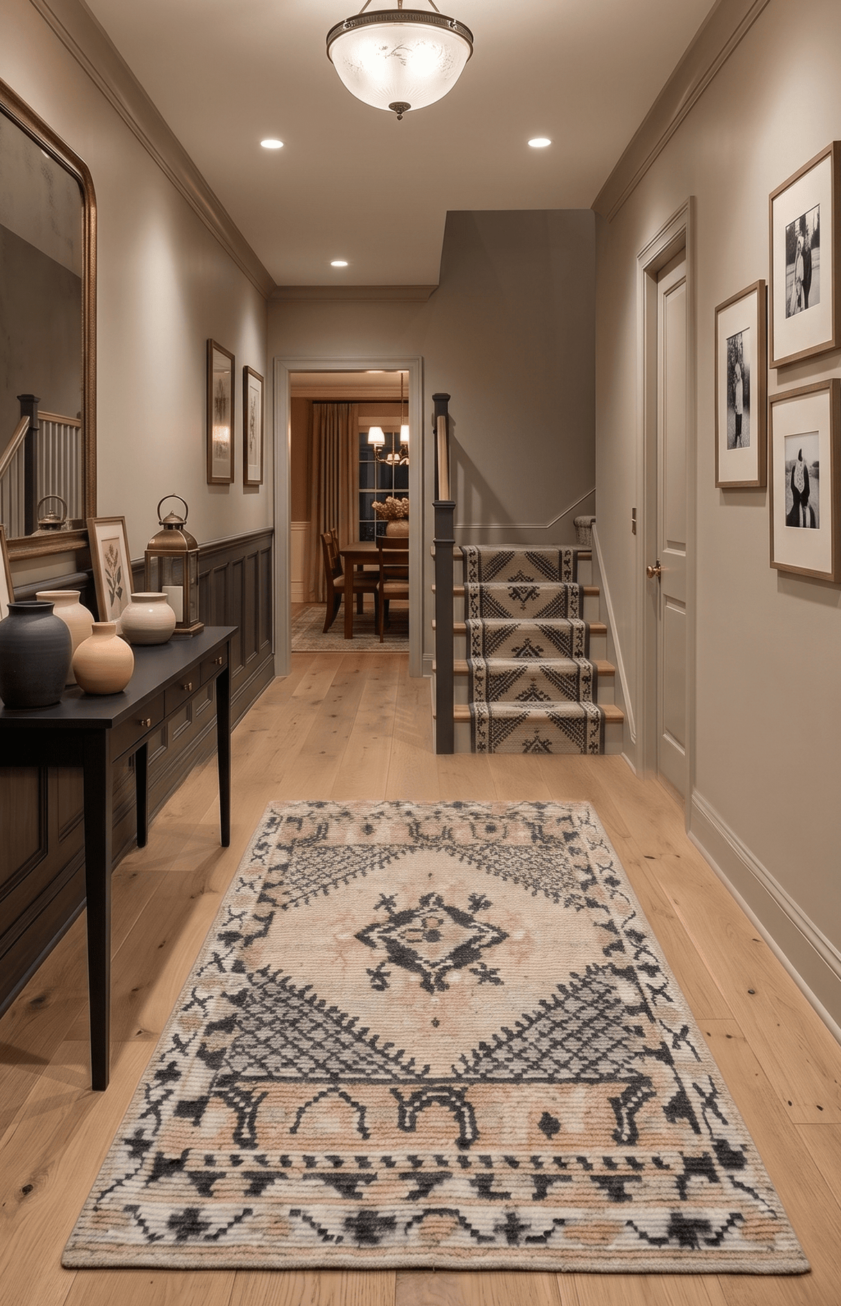 Hand Woven Peach and Charcoal Blended Hand Knotted Wool Rug