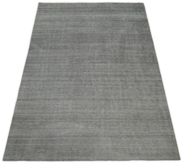 Hand Woven Solid Gray Blended Wool Area Rug