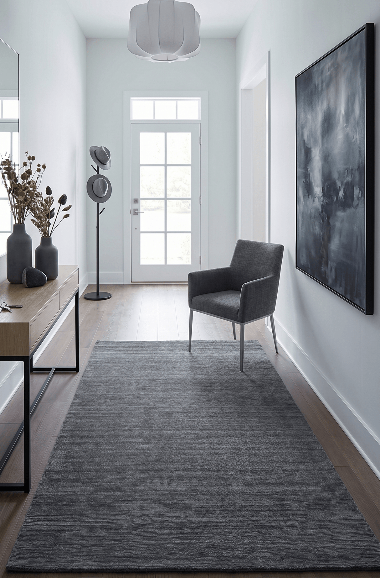 Hand Woven Solid Gray Blended Wool Area Rug