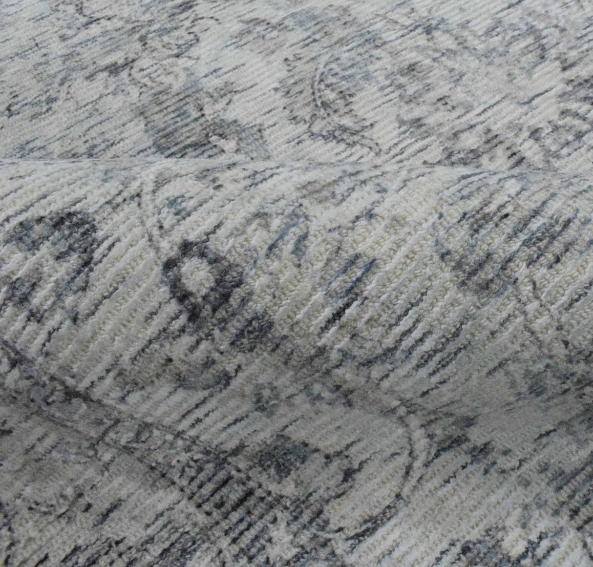 Hand Woven Wool and Art Silk Transitional Silver and Gray Rug-Area Rug-Parc Decor