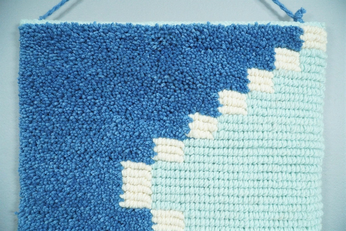 Hand Woven Wool Tapestry White and Blue Bohemian Modern Wall Hanging-Wall Hanging-Parc Decor