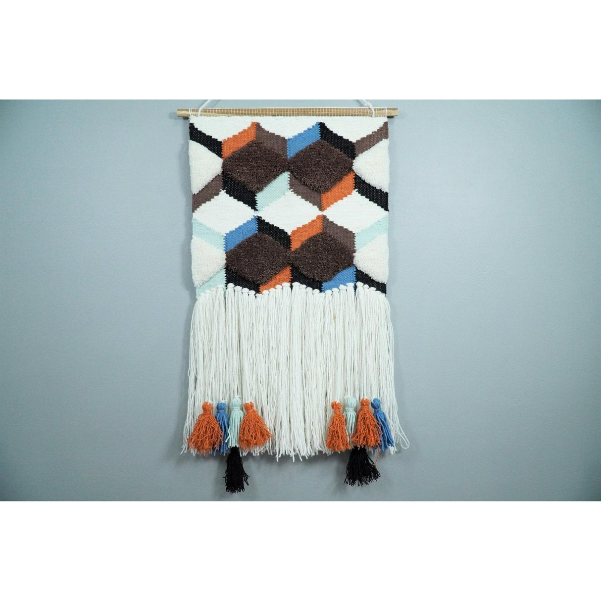 Hand Woven Wool Tapestry White and Brown Bohemian Modern Wall Hanging-Wall Hanging-Parc Decor