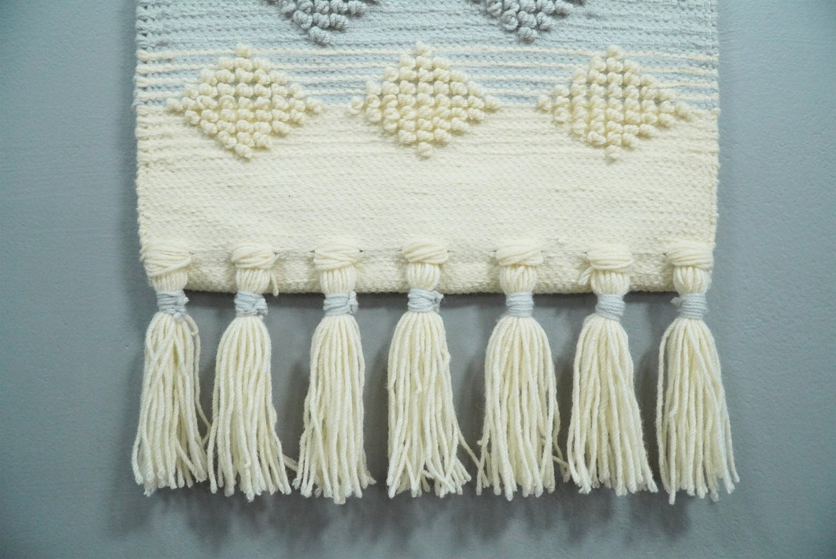 Hand Woven Wool Tapestry White, Blue and Pink Bohemian Modern Wall Hanging-Wall Hanging-Parc Decor