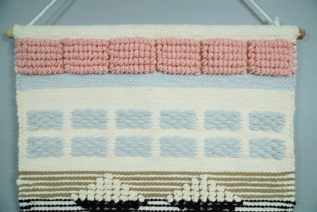 Hand Woven Wool Tapestry White, Blue and Pink Bohemian Modern Wall Hanging-Wall Hanging-Parc Decor