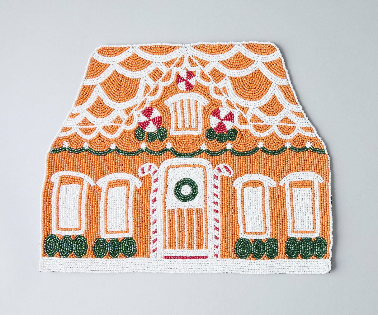 Handicraft Gingerbread House Beaded Placemat, Christmas decoration gift for her – Christmas Handmade Beaded Placemats for Dining-table tops-Parc Decor