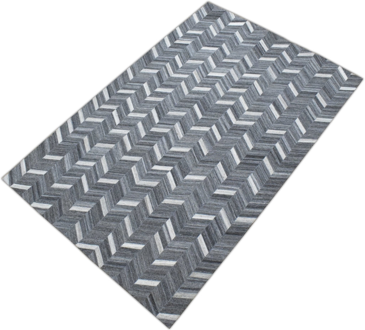 Handmade 5x8 Gray and Ivory Chevron Viscose Area Rug