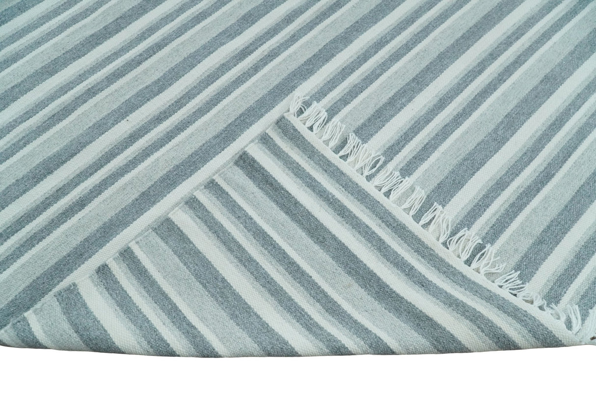 Handmade 5x8 Modern Stripes Pattern Blue And White Wool Rug