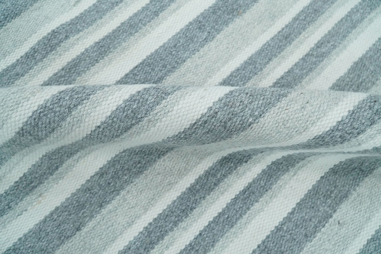 Handmade 5x8 Modern Stripes Pattern Blue And White Wool Rug