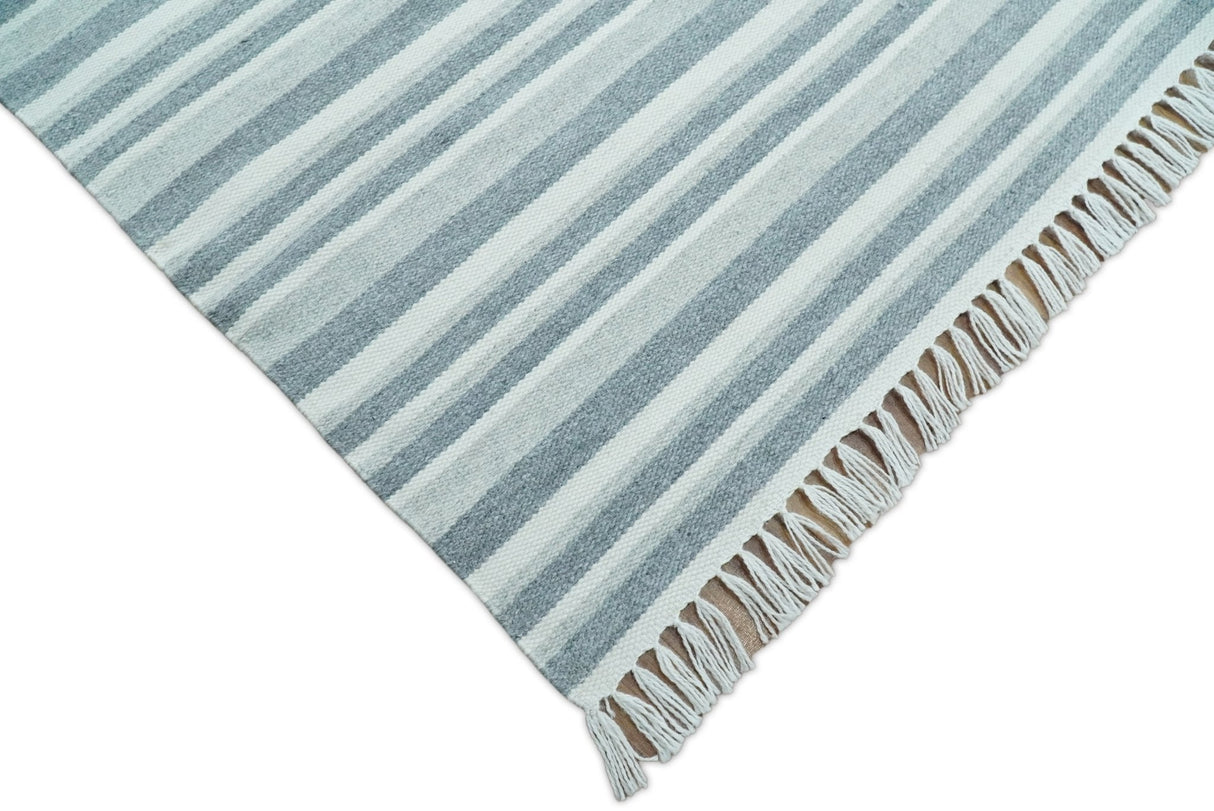 Handmade 5x8 Modern Stripes Pattern Blue And White Wool Rug