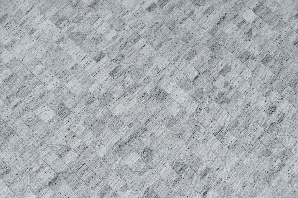 Handmade 5x8 Modern Style Genuine Leather Gray and Silver Area Rug