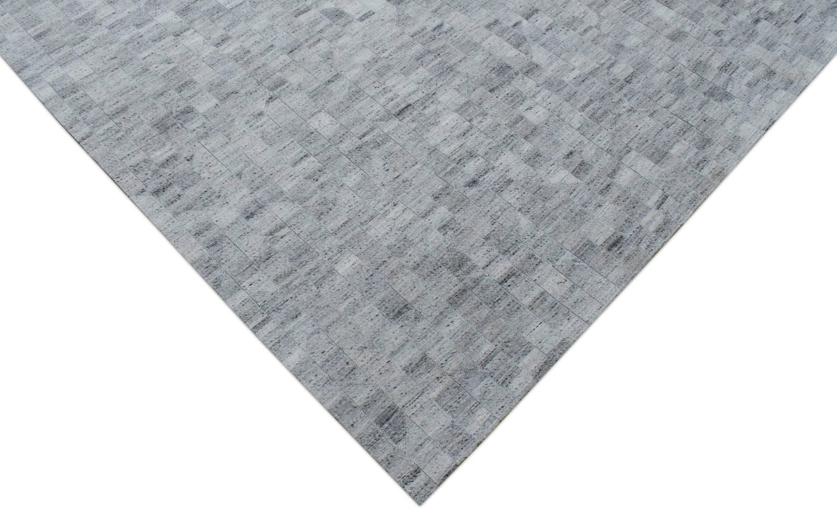 Handmade 5x8 Modern Style Genuine Leather Gray and Silver Area Rug