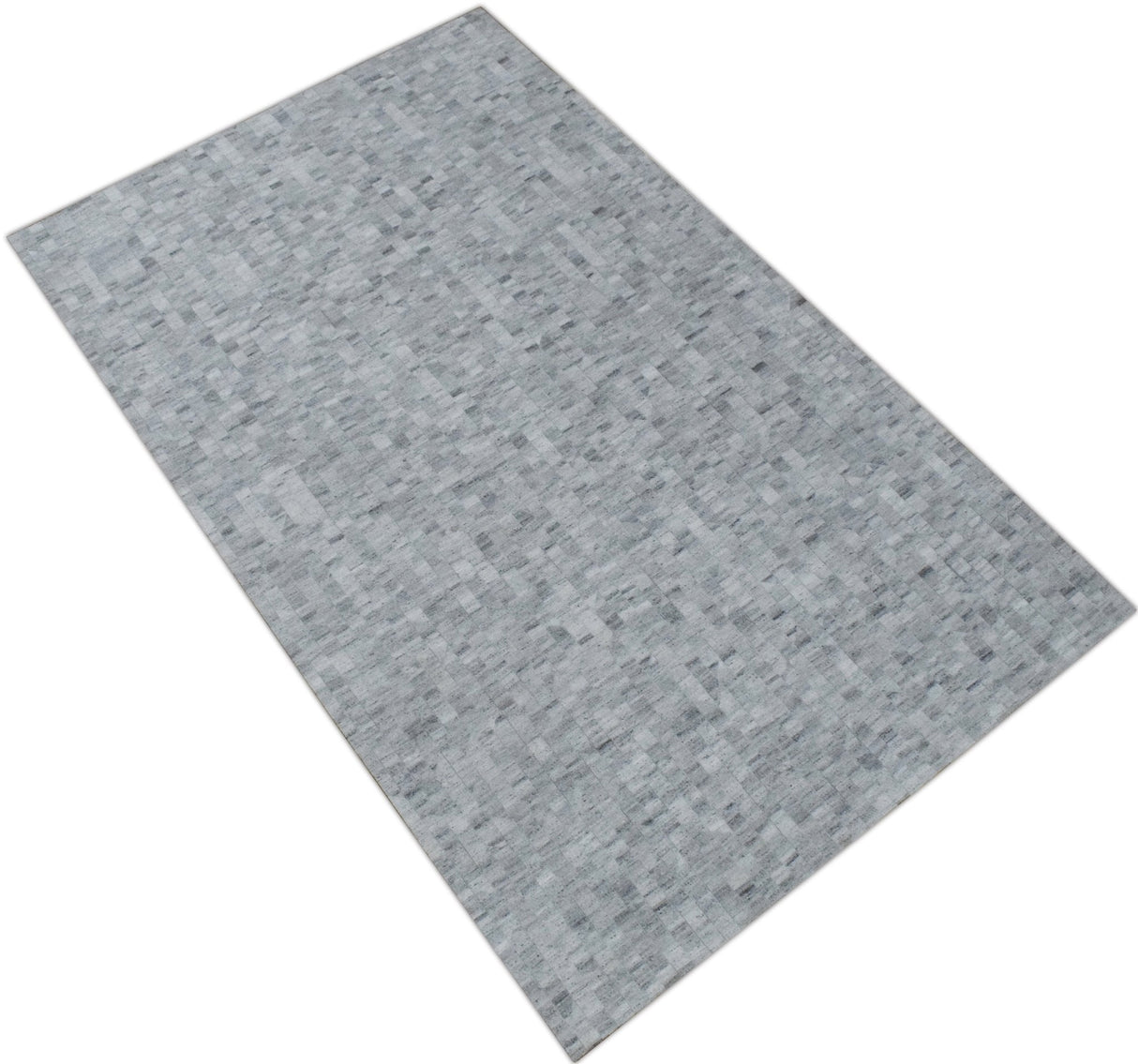 Handmade 5x8 Modern Style Genuine Leather Gray and Silver Area Rug