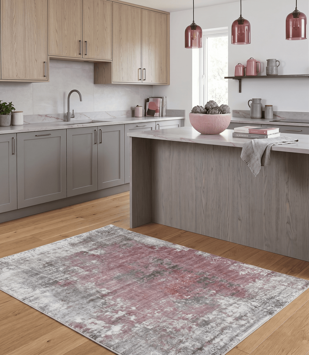 Handmade 6.6x8 Modern Abstract Red and Gray Viscose Rug