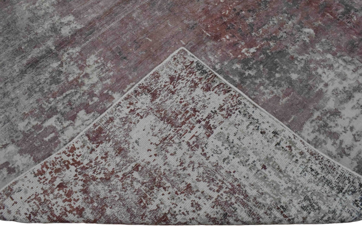 Handmade 6.6x8 Rug, Abstract Red and Gray Rug made with Viscose Art Silk | TRD0079AR668-Area Rug-Parc Decor
