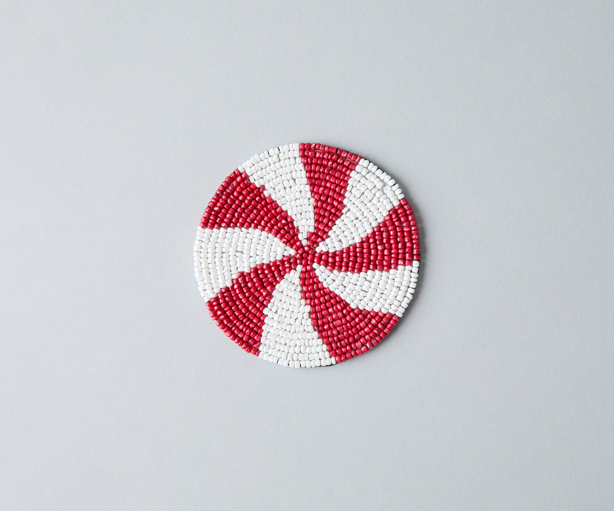 Handmade Beaded Christmas Coaster | Festive Red & White Decor by Payton James-table tops-Parc Decor