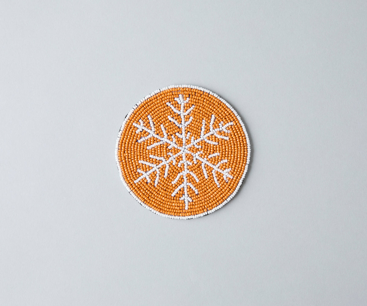 Handmade Beaded Christmas Snowflakes Coasters, White and Yellow Beads, Payton James Holiday Table Decor, Elegant Centerpiece Gift Idea-Table tops-Parc Decor