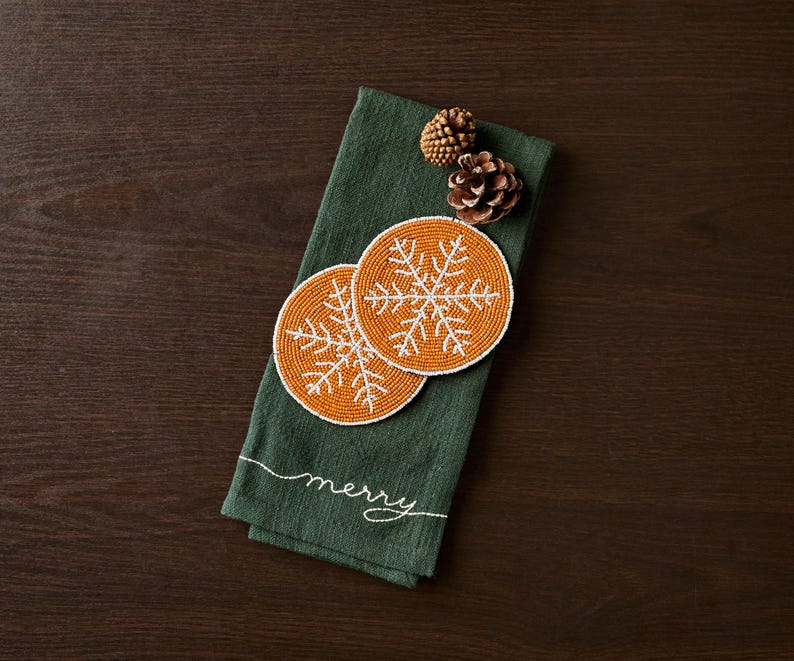 Handmade Beaded Holiday Coaster – Christmas Table Decor by Payton James-Coasters-Parc Decor