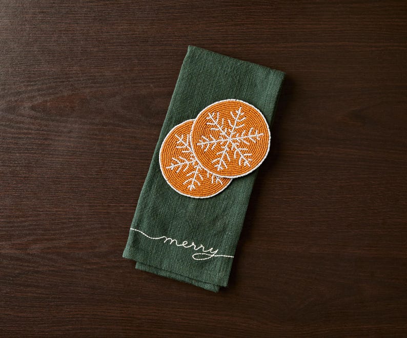 Handmade Beaded Holiday Coaster – Christmas Table Decor by Payton James-Coasters-Parc Decor