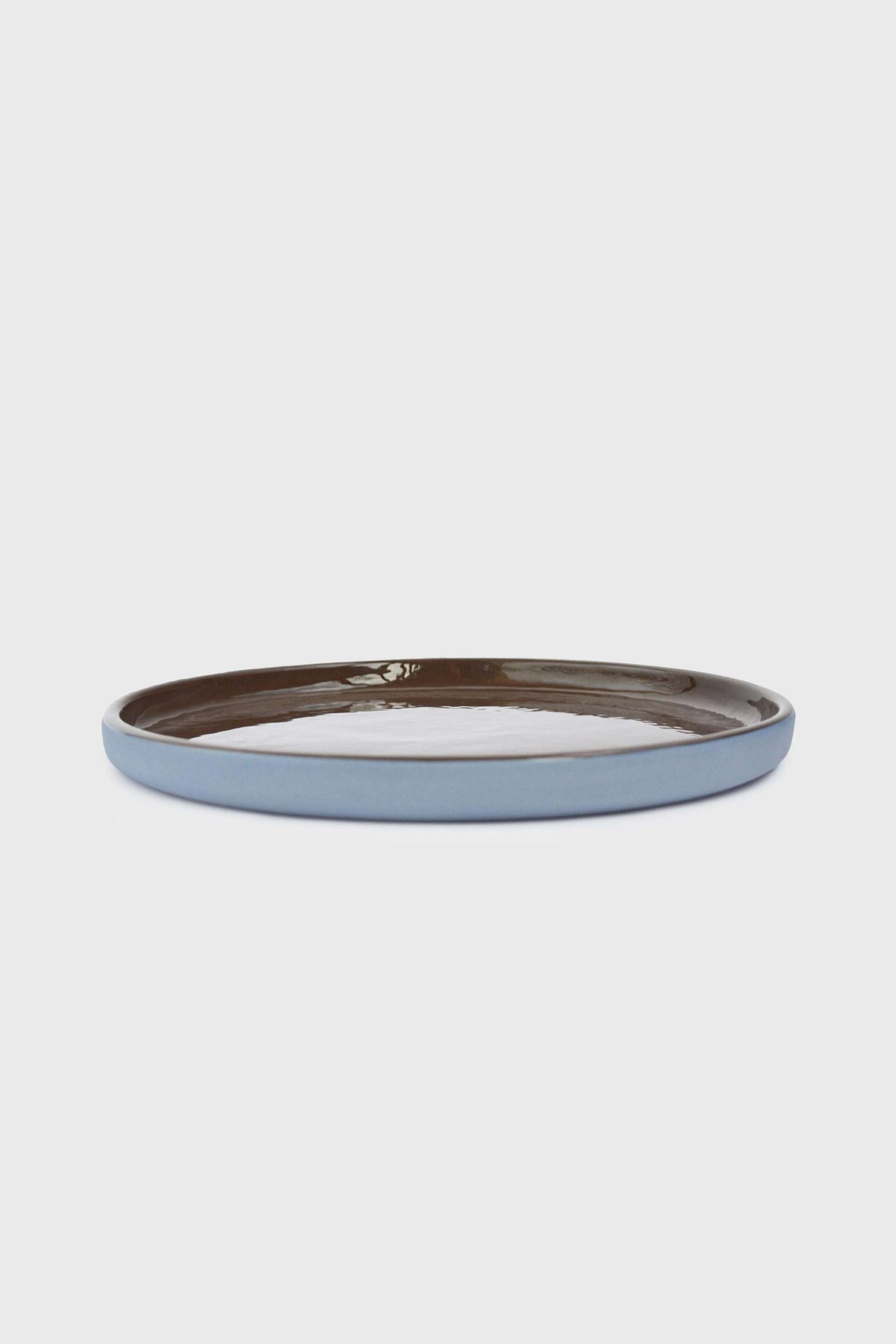 Handmade Blue Porcelain Dinner Plates. Forget-me-not/Chocolate