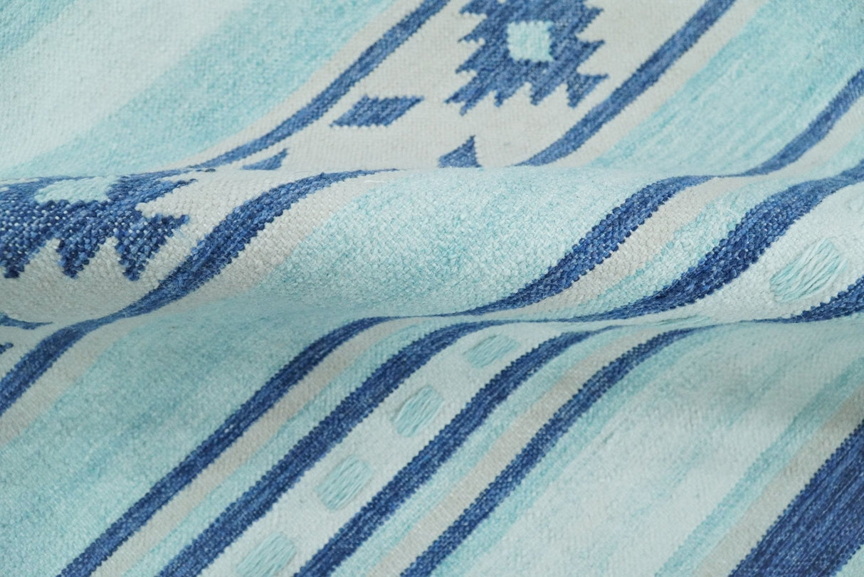 Handmade Modern Style Blue Wool Blend Dhurrie Rug