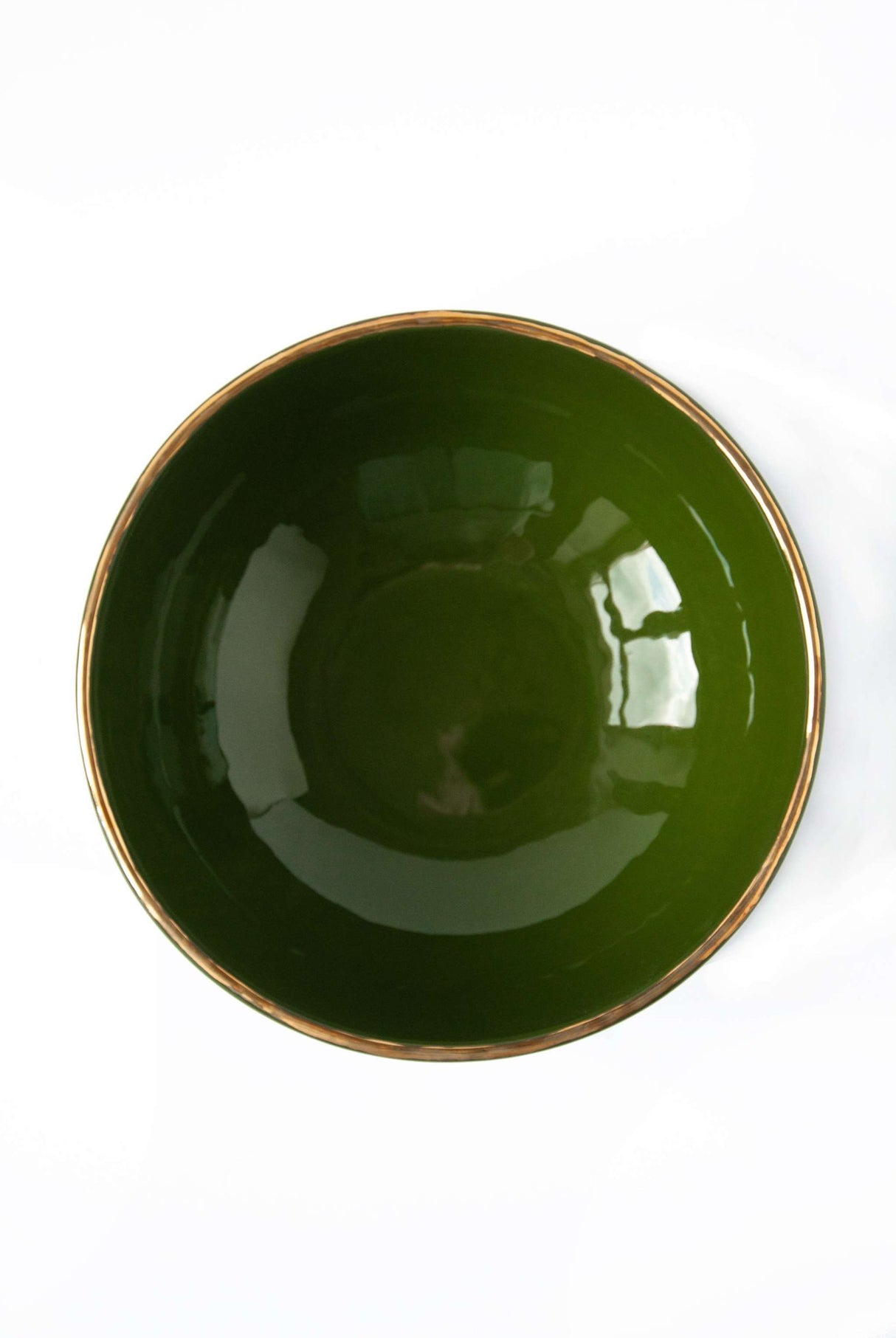 Handmade Porcelain Salad Bowl with Gold Rim. Green-Parc Decor