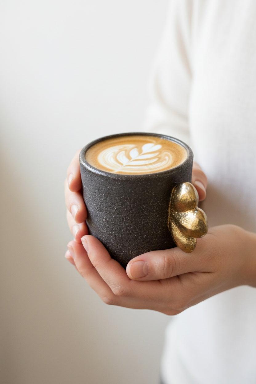 Handmade Stoneware Coffee Cup "Pumpernickel" with Gold Leaf