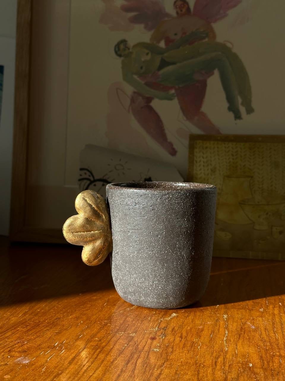 Handmade Stoneware Coffee Cup "Pumpernickel" with Gold Leaf