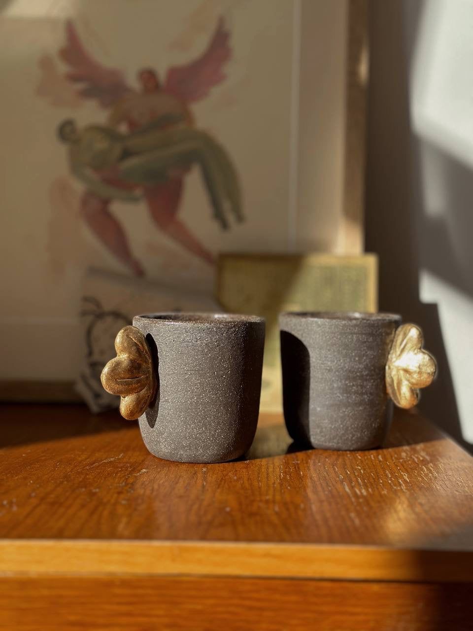 Handmade Stoneware Coffee Cup "Pumpernickel" with Gold Leaf