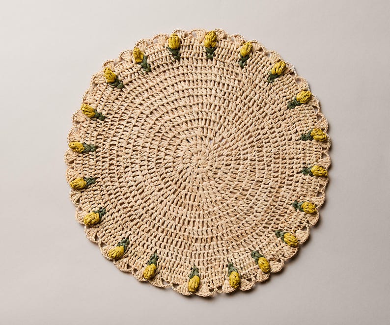 Handmade Tulip Placemat β Raffia Crochet Floral Table Mat β Spring & Easter Table Decor β Artisan Tableware β Boho Dining Accent-table tops-Parc Decor