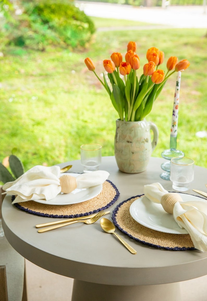 Handwoven Aura Blue Edge Placemat - Rustic Woven Raffia Tabletop Decor-table tops-Parc Decor