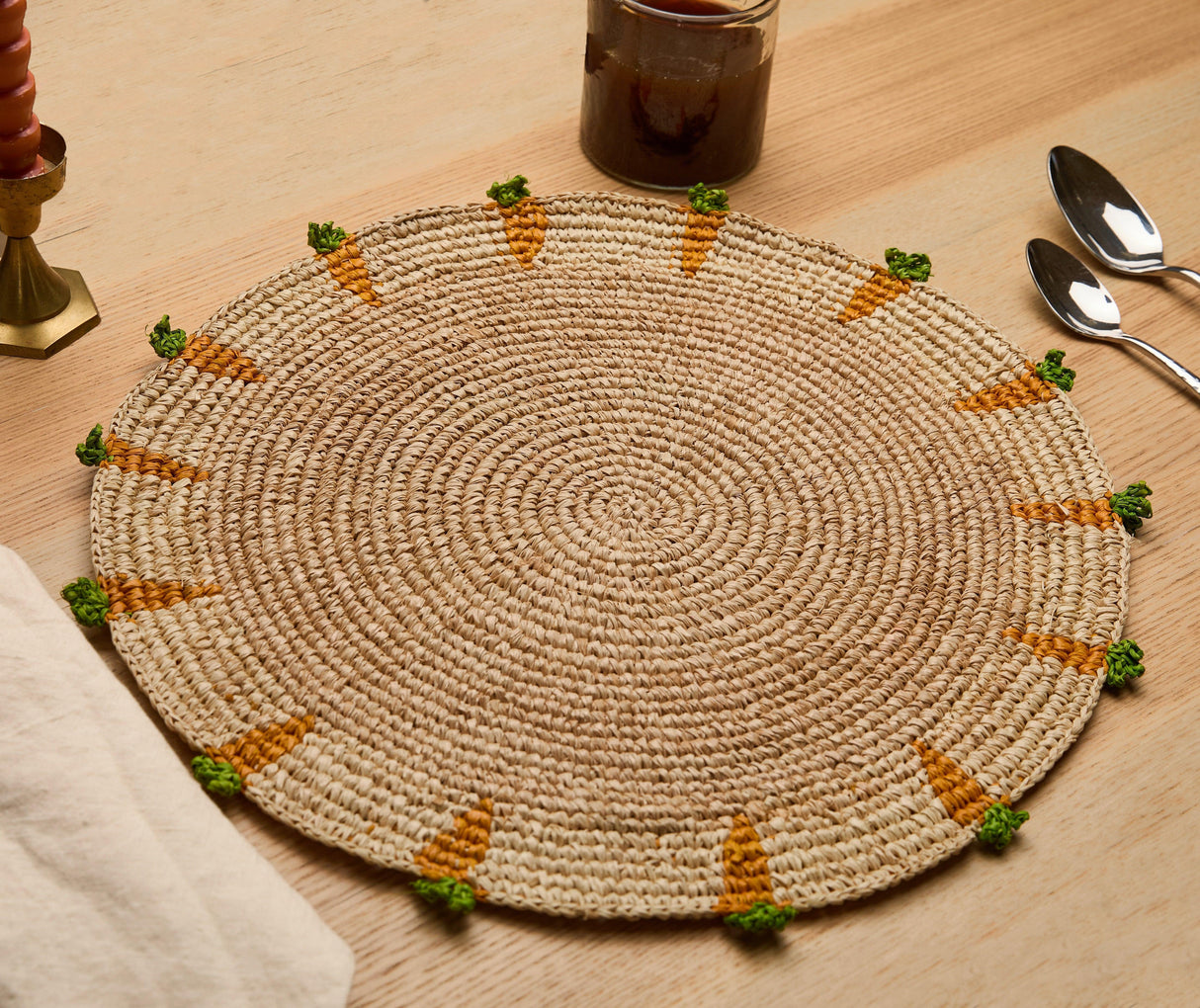 Handwoven Carrot Round Raffia Placemat – Artisan Table Décor-table tops-Parc Decor