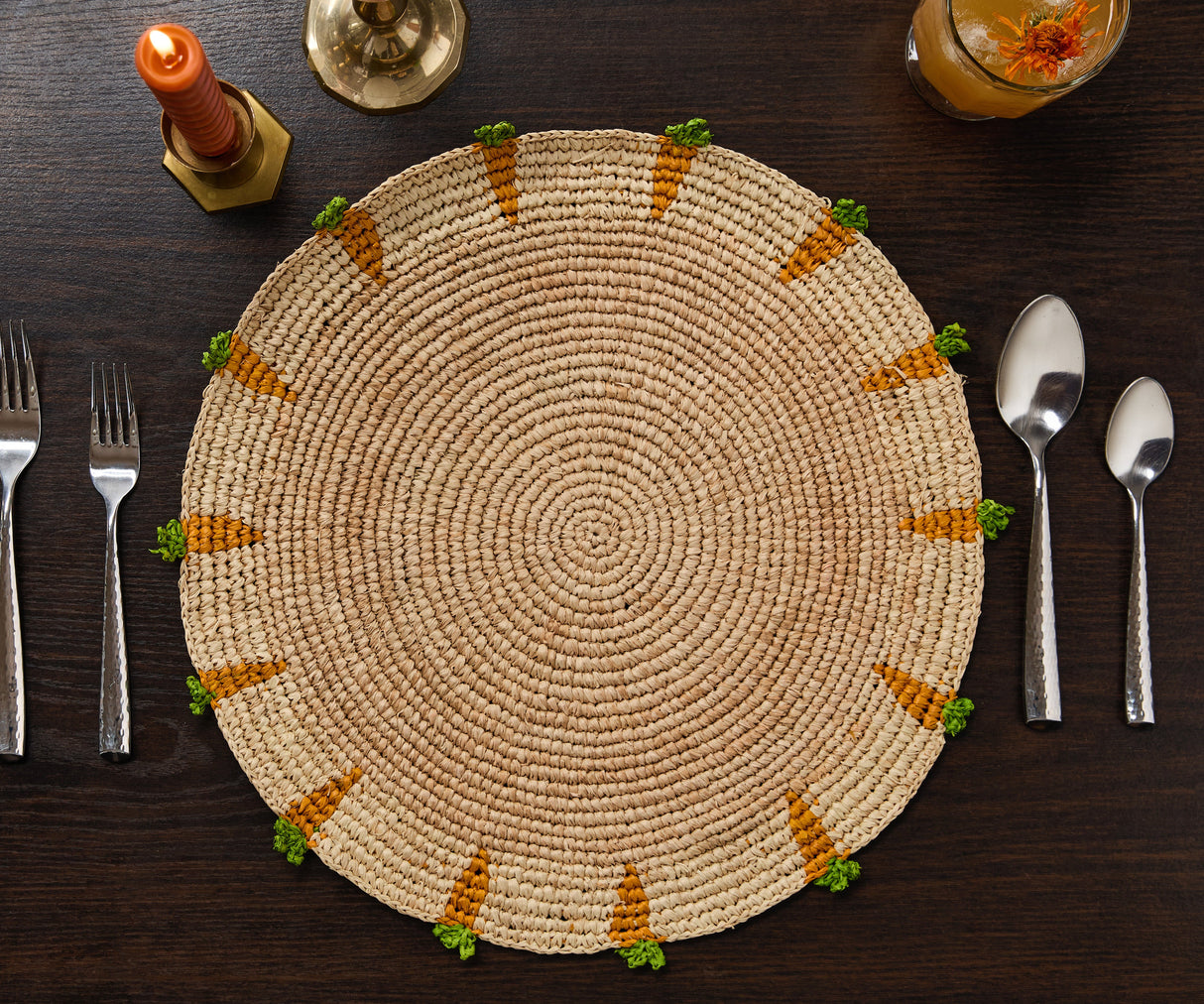 Handwoven Carrot Round Raffia Placemat – Artisan Table Décor-table tops-Parc Decor