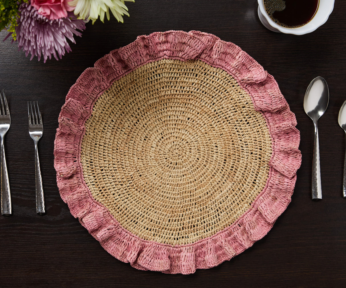 Handwoven Raffia Ruffle Placemat – Boho Chic Table Décor – Summer Table Accent-table tops-Parc Decor