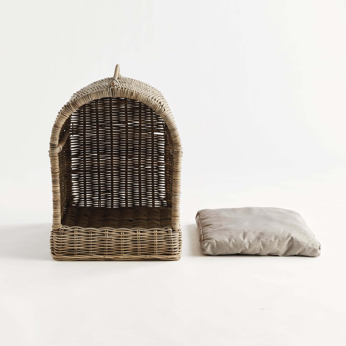 Handwoven Rattan Canopy Dog Bed with Cushion-pet bed-Parc Decor