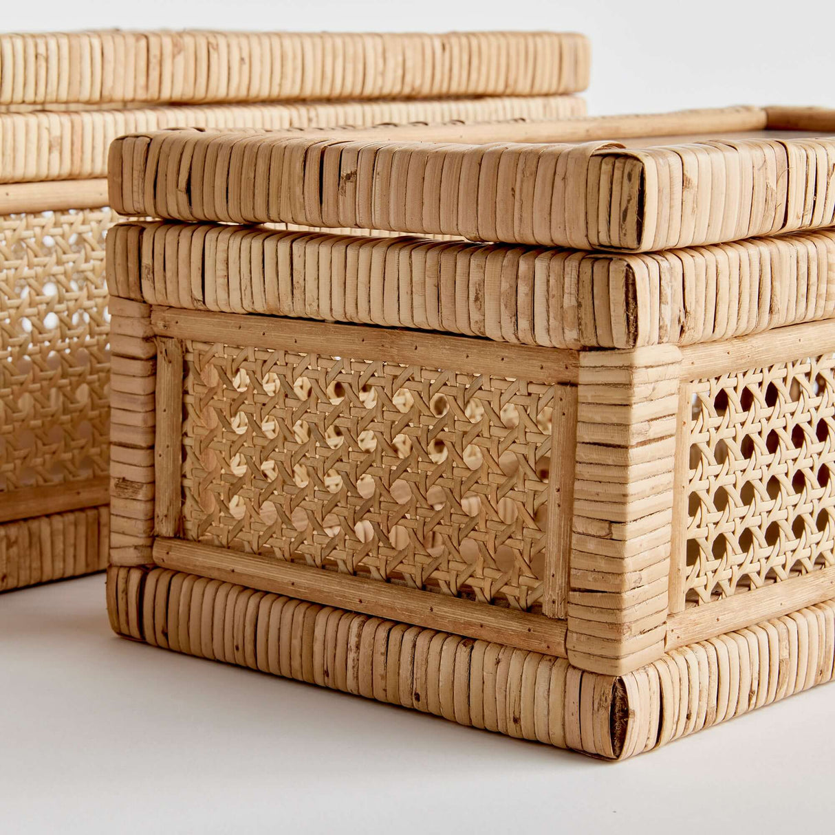 Handwoven Rattan Storage Boxes with Glass Window Lids (Set of 2)-Storage Boxes-Parc Decor