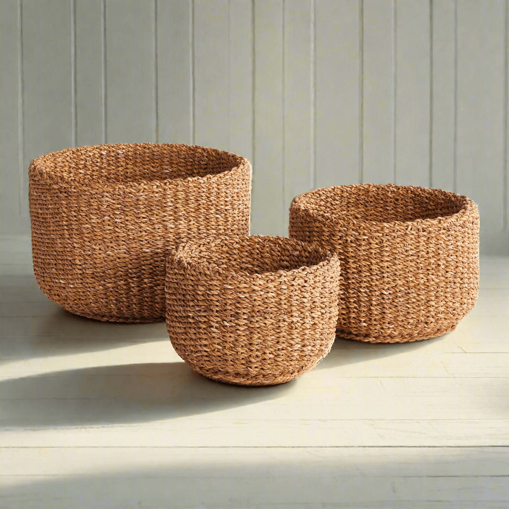 Handwoven Seagrass Storage Baskets (Set of 3)-Storage Baskets-Parc Decor