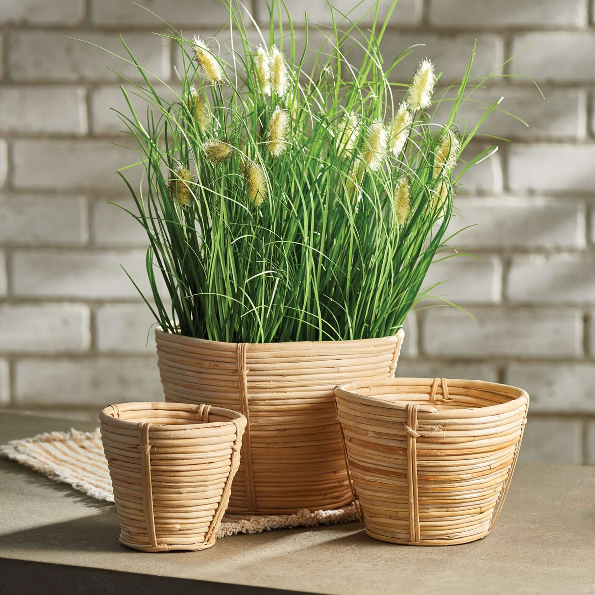 Handwoven Small Rattan Basket Planters (Set of 3)-Planters-Parc Decor