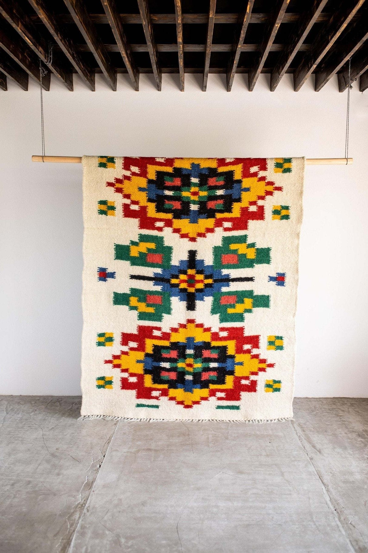 Handwoven Thin Rug with Traditional Carpathian Pattern