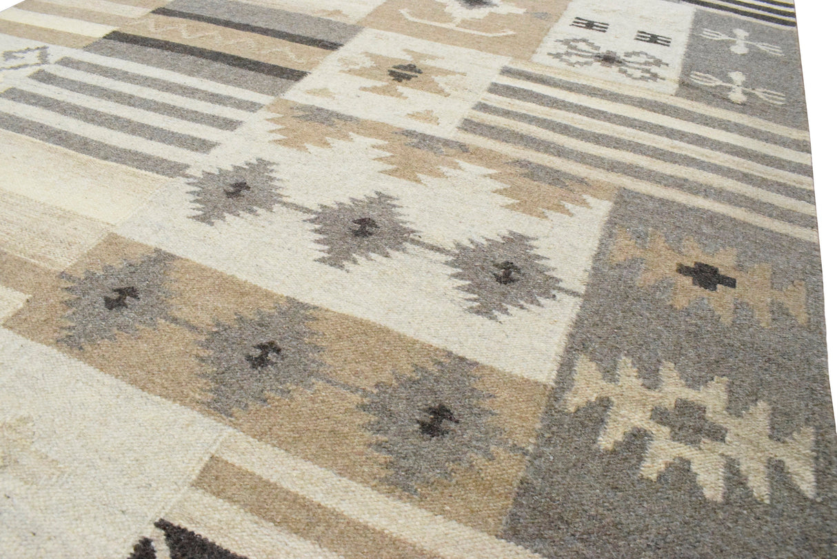 Handwoven Tribal Patterns Brown and Gray Wool Area Rug