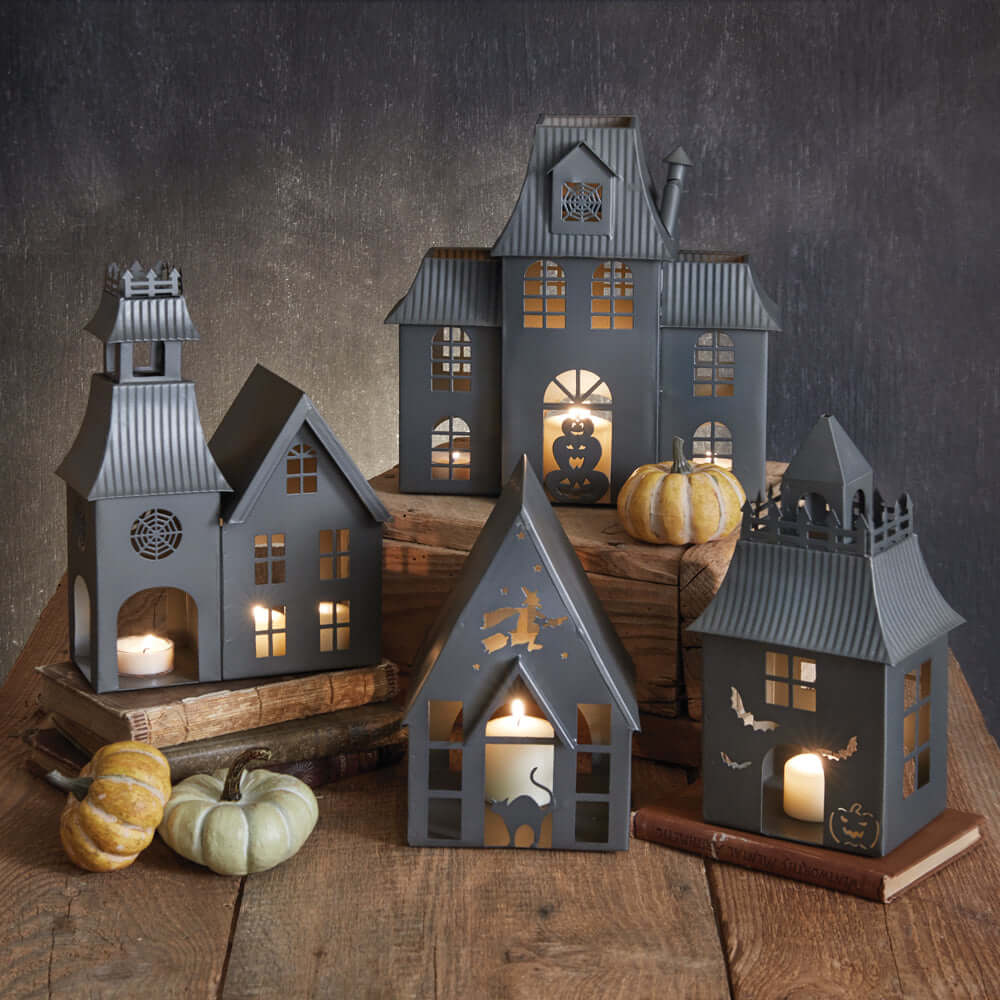 Haunted House Halloween Metal Tealight Luminary-Candle Holder-Parc Decor