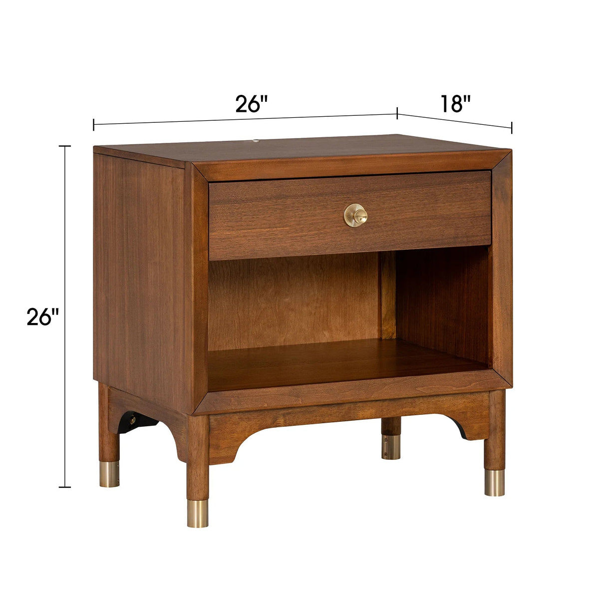 Hepburne Mid Century Walnut 1-Drawer 26 in. Nightstand with Touch Light-床头柜-Parc Decor