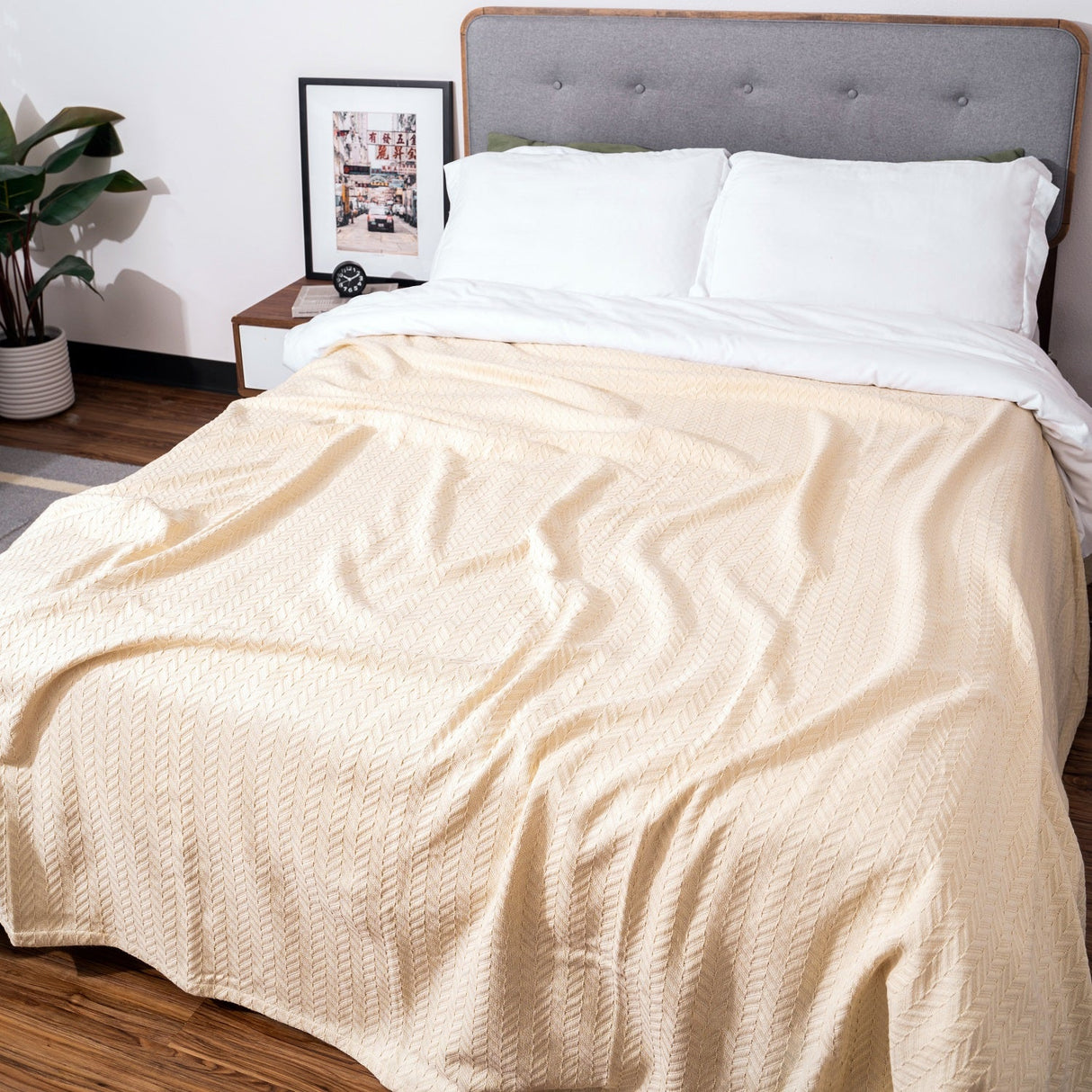 Herringbone Cotton Blanket-Blankets-Parc Decor