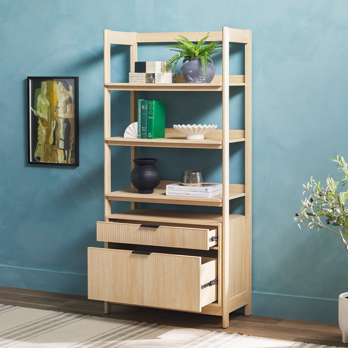 Holmes Modern Scandinavian Reeded Wide Bookshelf-Home Office-Parc Decor
