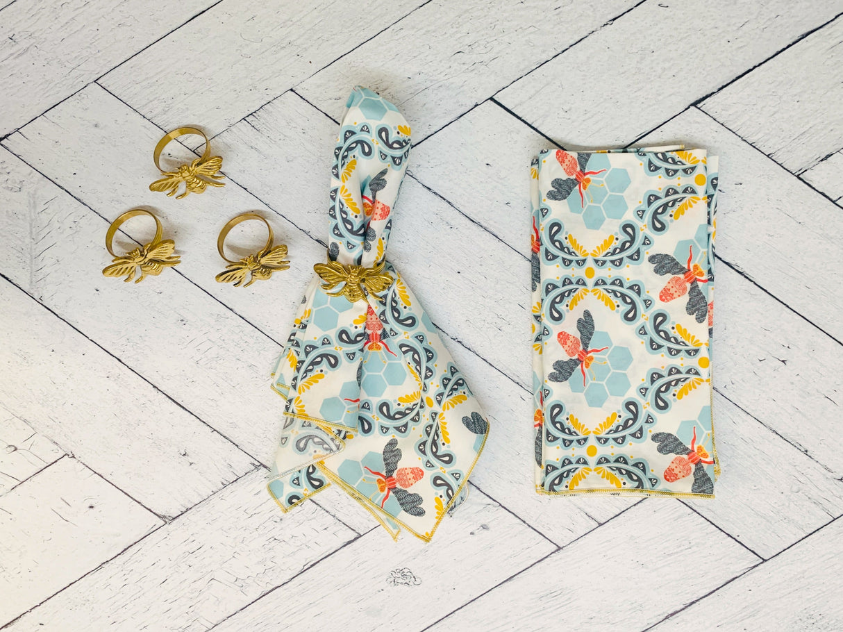 Honey Bee Cloth Napkins, set of four-Napkins-Parc Decor