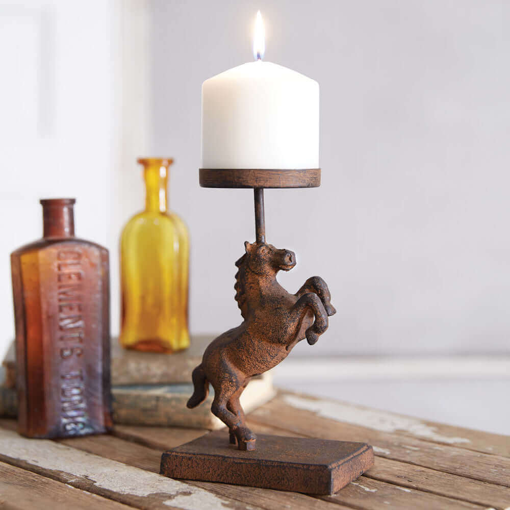 Horse Candle Holder in Rustic Cast Iron-Candle Holder-Parc Decor