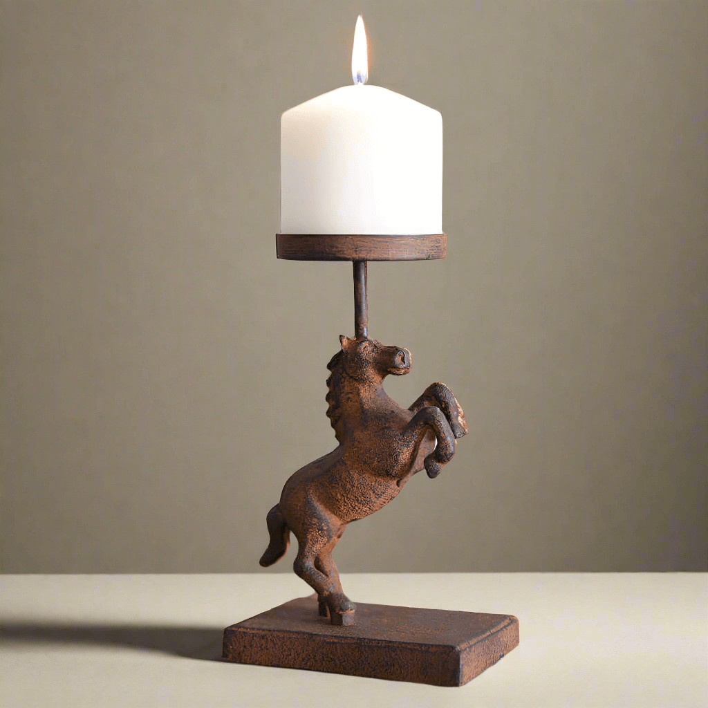 Horse Candle Holder in Rustic Cast Iron-Candle Holder-Parc Decor