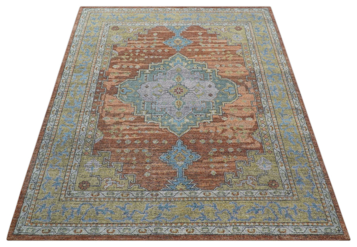 Idris Custom Made Peach, Rust And Beige Turkish Design Hand Knotted Wool Rug