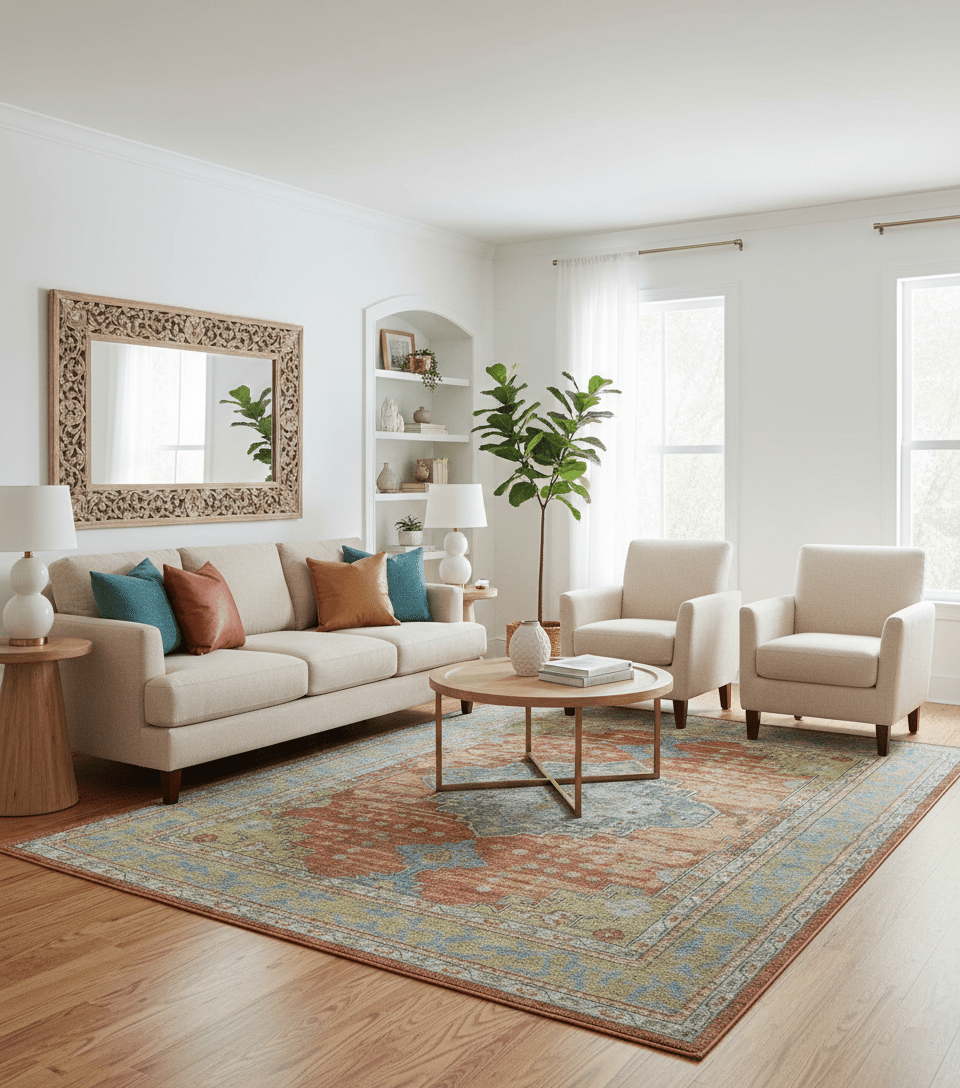 Idris Custom Made Peach, Rust And Beige Turkish Design Hand Knotted Wool Rug